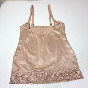 Ruby Ribbon Beige Cami Shapewear Size L Lace Trim Deep Scoop Neck